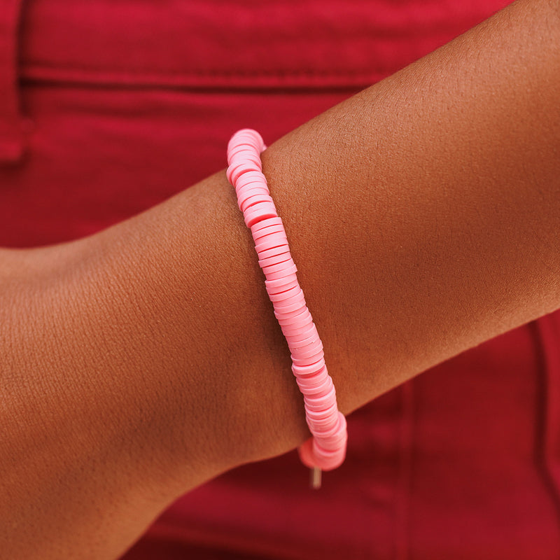 Pastel Disc Stretch Bracelet - Pink