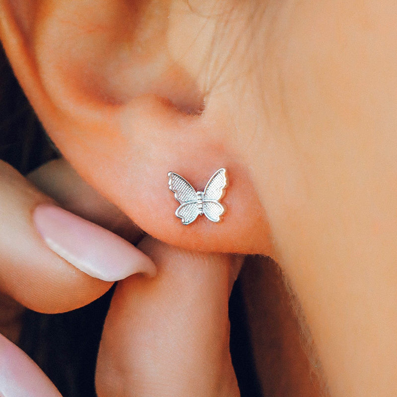 Butterfly In Flight Earrings - Silver