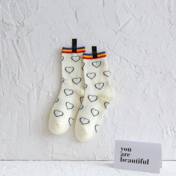 Larissa Socks - Multi Heart - White