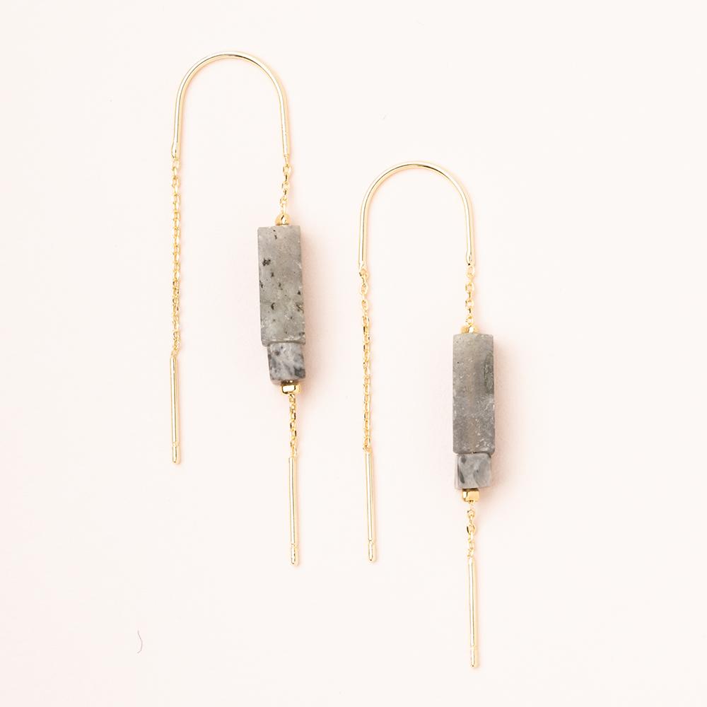 Labradorite/Black/Gold Rectangle Stone Earrings