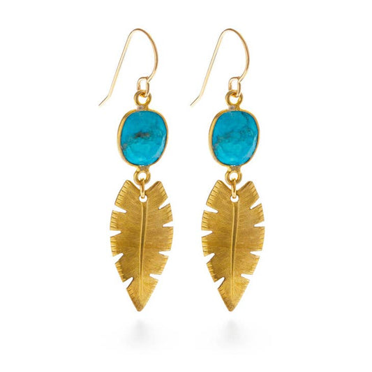 Palm Leaves and Turquoise Earrings
