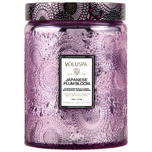 Large Embossed Glass Candle - Japanese Plum Bloom