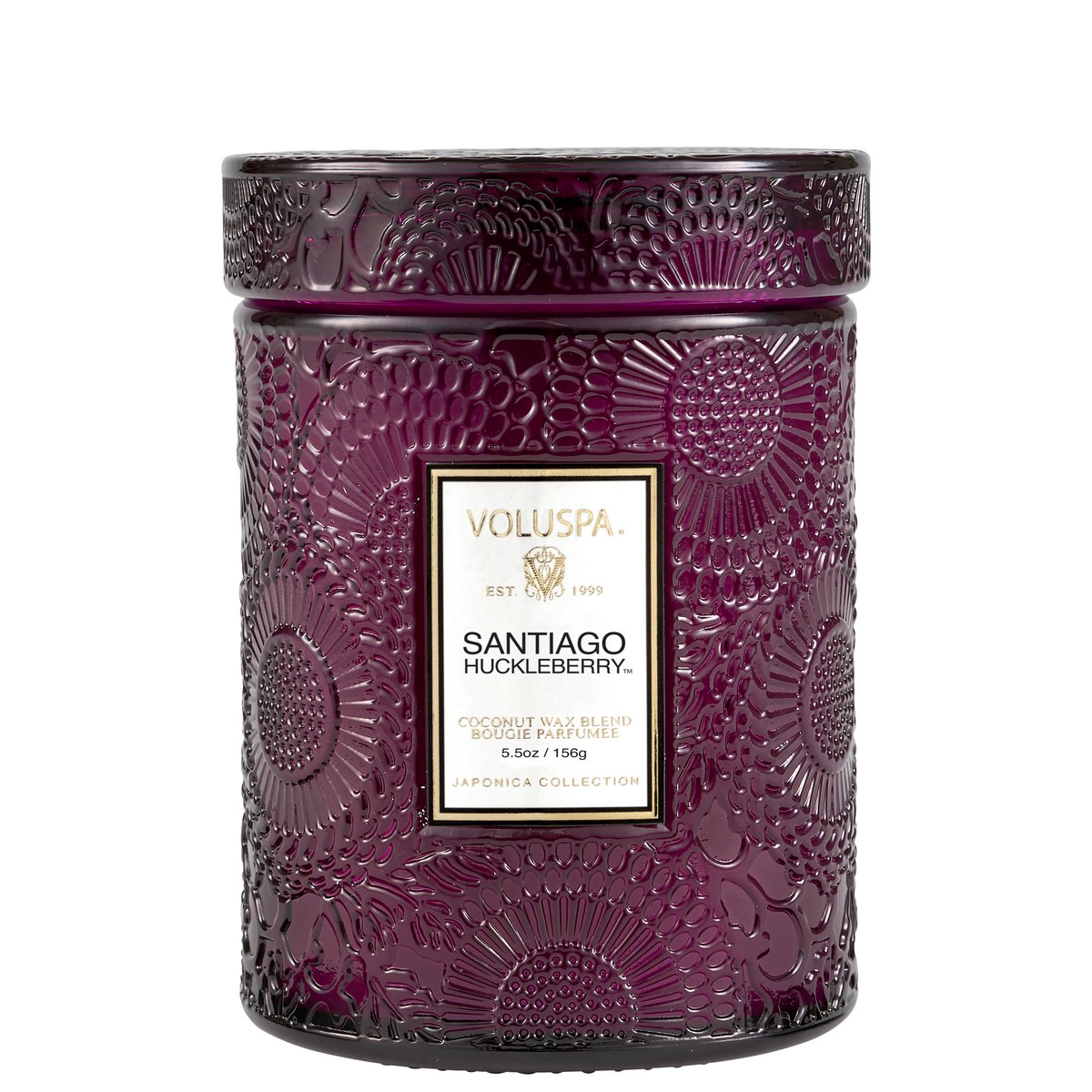 Small Embossed Glass Candle - Santiago Huckleberry
