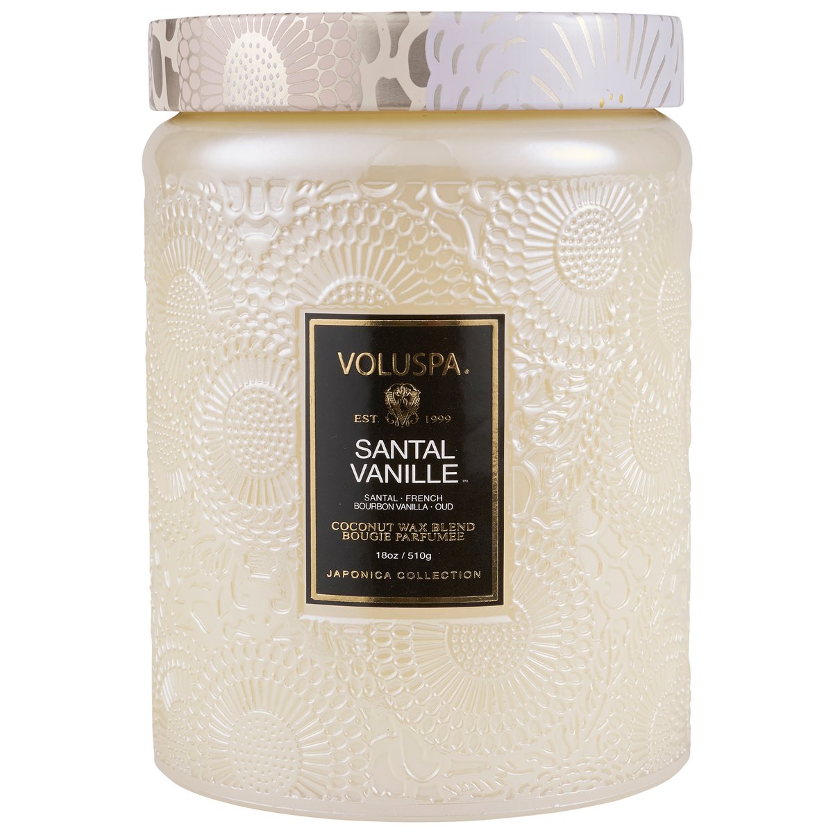 Large Embossed Glass Candle - Santal Vanille