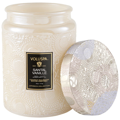 Large Embossed Glass Candle - Santal Vanille