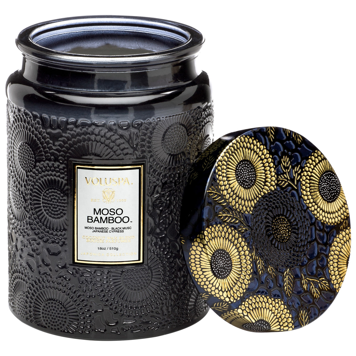 Large Embossed Glass Candle - Moso Bamboo