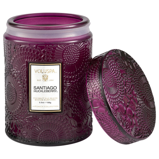 Small Embossed Glass Candle - Santiago Huckleberry