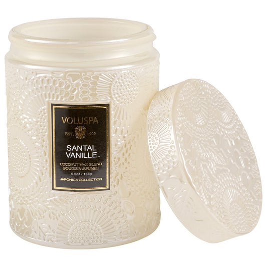 Small Embossed Glass Candle - Santal Vanille