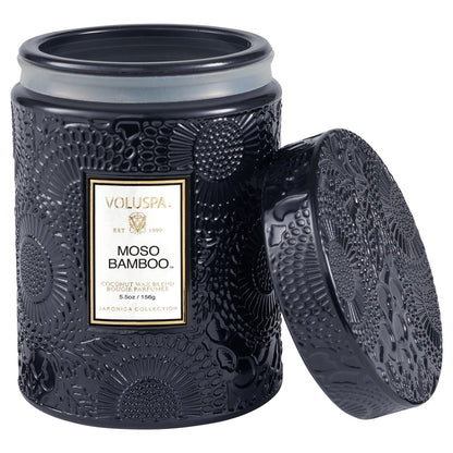 Small Embossed Glass Candle - Moso Bamboo