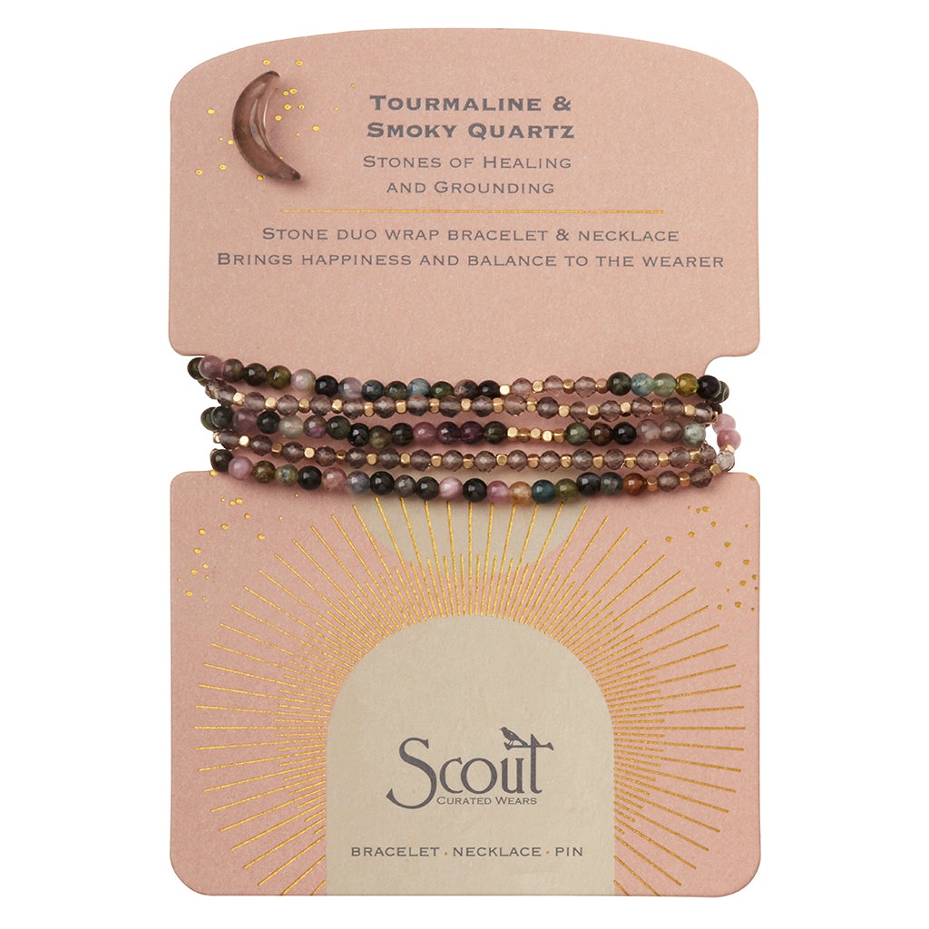 Tourmaline & Smoky Quartz Duo Wrap Bracelet/Necklace/Pin