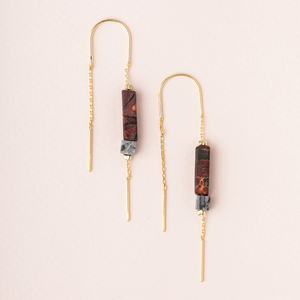 Majestic Jasper/Black/Gold Rectangle Stone Earrings