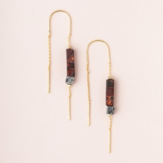 Majestic Jasper/Black/Gold Rectangle Stone Earrings