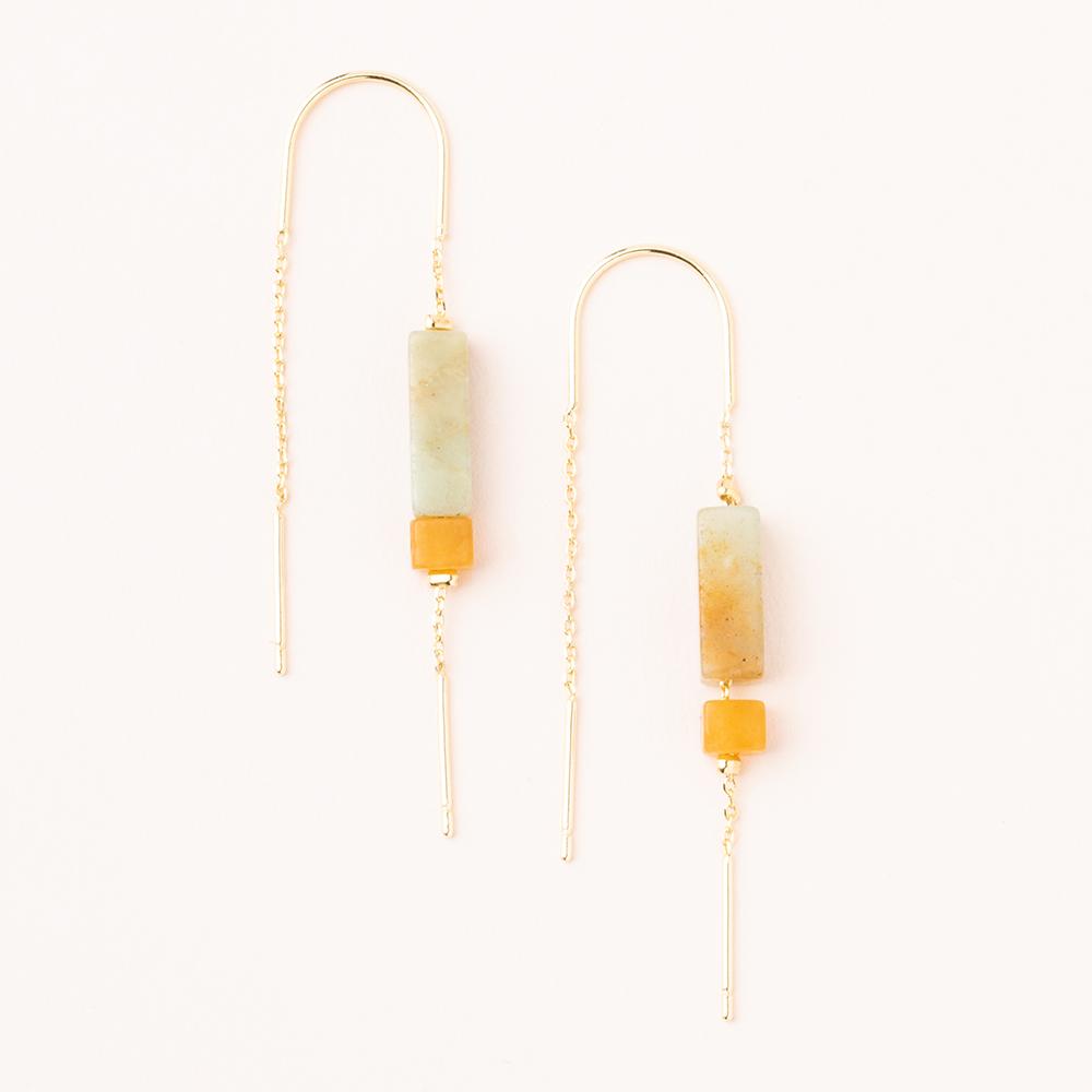 Amazonite/Amber/Gold Rectangle Stone Earrings