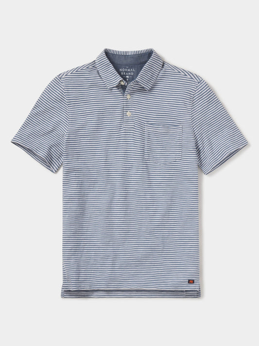 FINAL SALE - Vintage Slub Pocket Polo - Blue Stripe