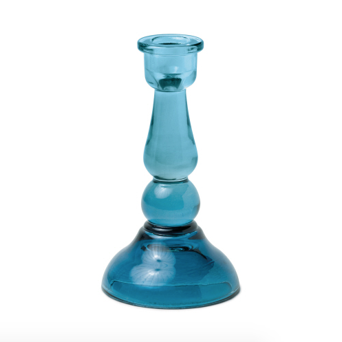 Tall Glass Taper holder - Blue