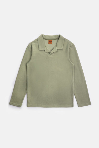 Vintage Terry LS Polo - Dusty Olive