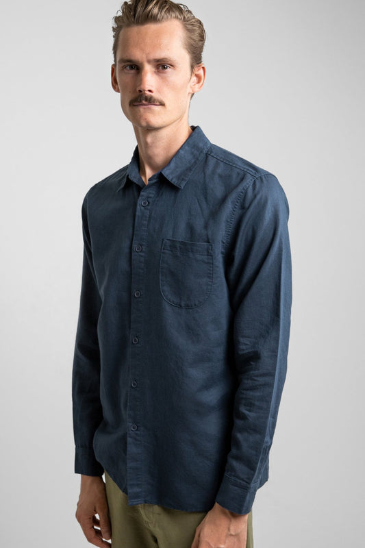 Classic Linen LS Shirt - Worn Navy