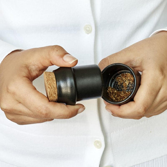 Ceramic Herb Grinder + Jar Small Black