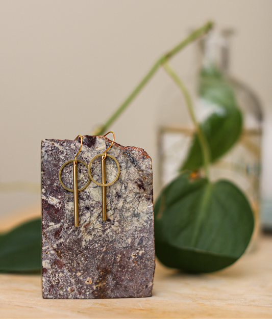 Bar and Circle Brass Earrings