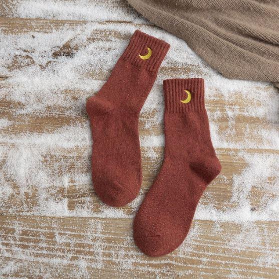 Crescent Moon Socks - Rust Red
