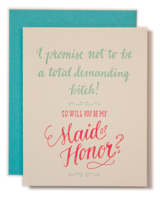 FINAL SALE Ladyfingers Letterpress Card - Maid of Honor