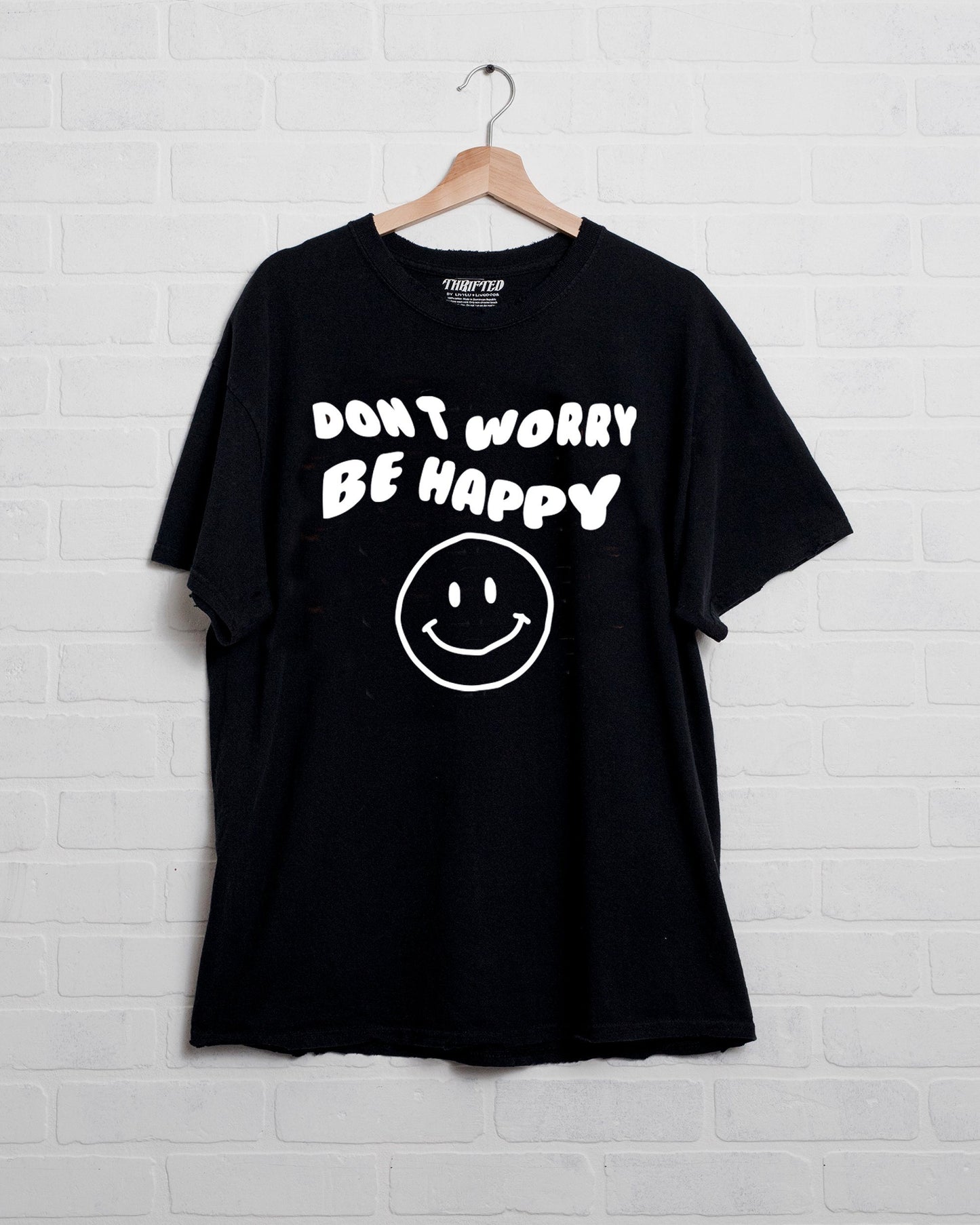 Don't Worry Be Happy Puff Ink Thrifted Tee