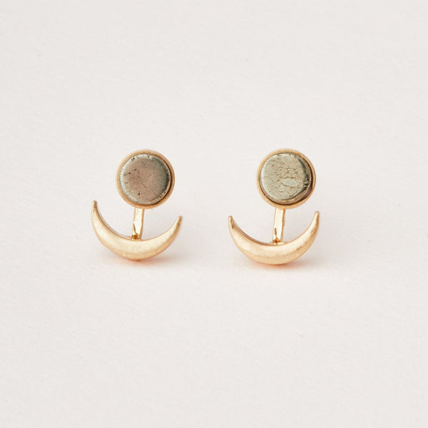 Stone Moon Phase Ear Jacket - Pyrite/Gold