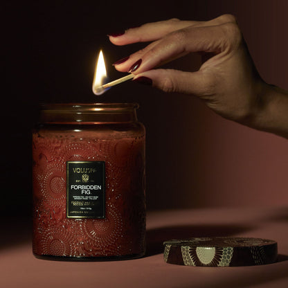 Large Embossed Glass Candle - Forbidden Fig