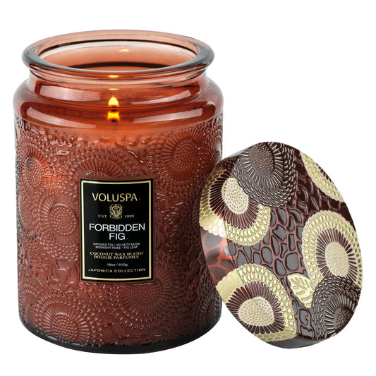 Large Embossed Glass Candle - Forbidden Fig
