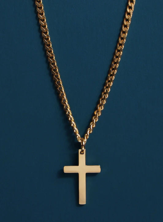 Stainless Steel Gold Cross Necklace (20")