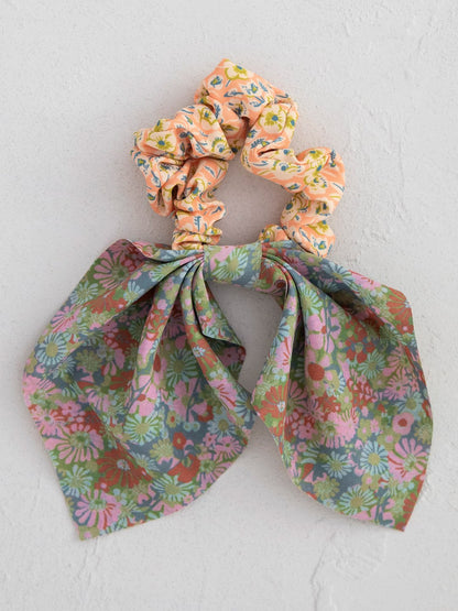 Natural Life Mixed Print Tie Scrunchie - Olive/Pink