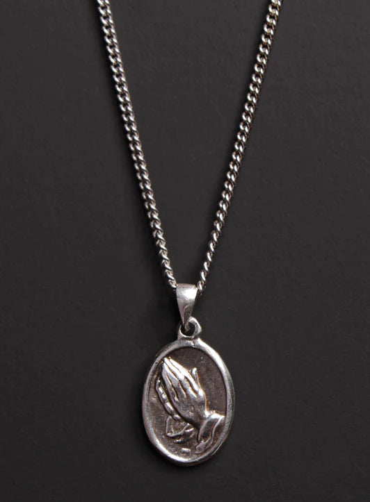 Pray For Us Sterling Silver Medal Necklace