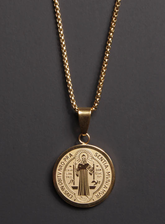 Gold Plated St. Benedict Medal Necklace (Large)