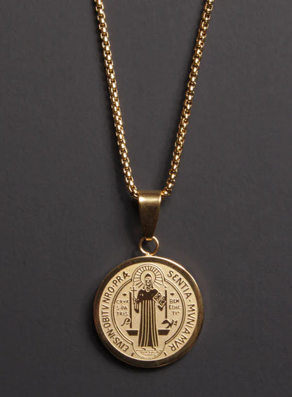 Gold Plated St. Benedict Medal Necklace (Large)