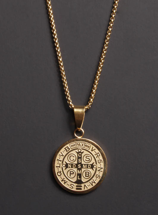 Gold Plated St. Benedict Medal Necklace (Large)