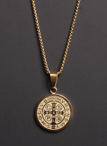 Gold Plated St. Benedict Medal Necklace (Large)