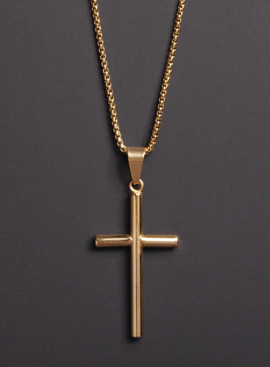 Large Gold Plated Stainless Steel Bamboo Cross Necklace