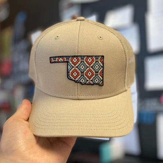 Oklahoma pattern hat - Tan Trucker