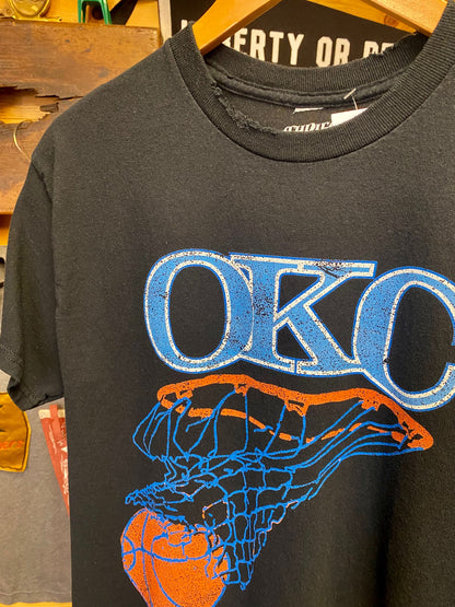 OKC Basketball Net Thrifted Tee - Black