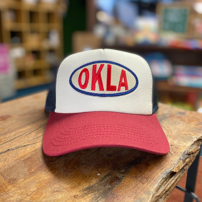 Circle OKLA Hat - Cream Hat w/ Red White and Blue