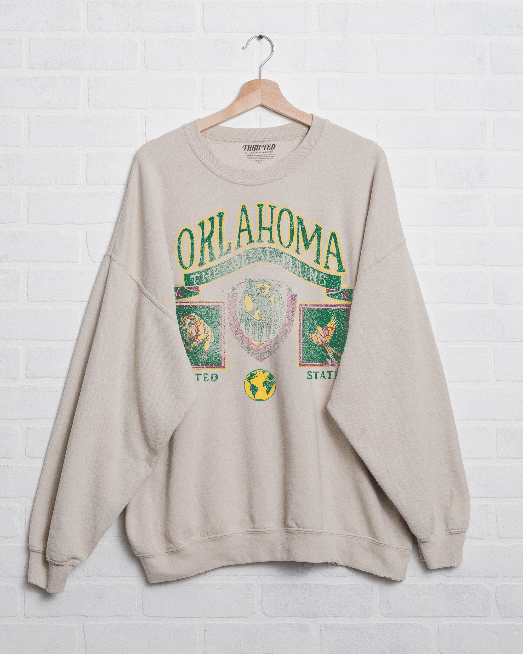 Oklahoma Patch Thrifted Sweatshirt Blue Seven