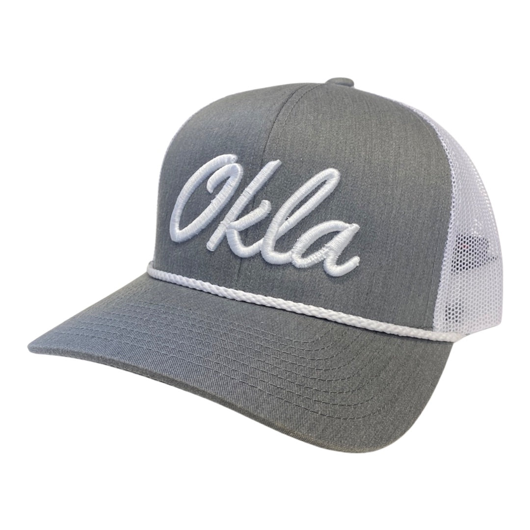 Okla Raised Embroidered Script Hat - Grey/White