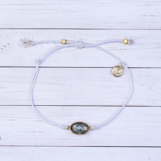 Gold Oval Labrodite Bracelet - White