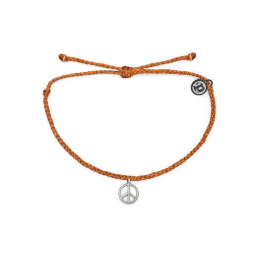 Silver Peace Sign Bracelet - Burnt Orange