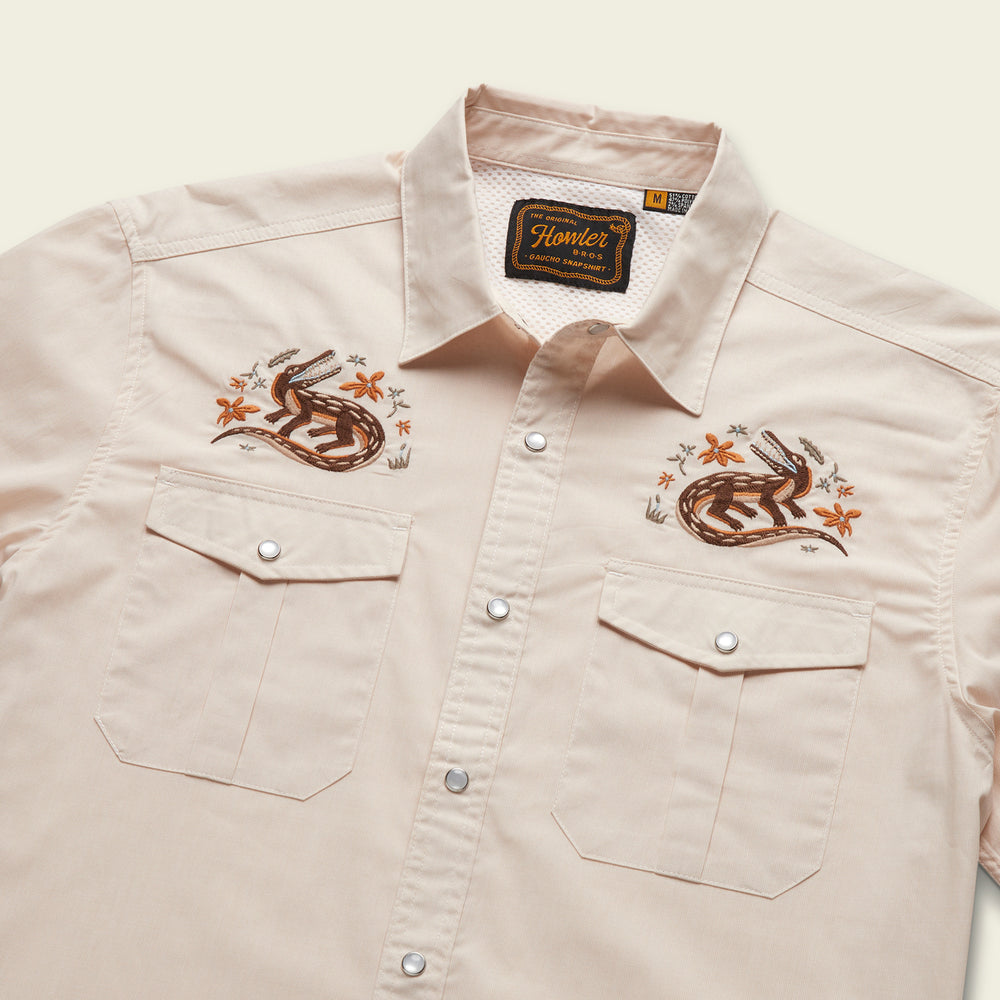 Final Sale - Gaucho Snapshirt - Lazy Gators: Wheat Microstripe