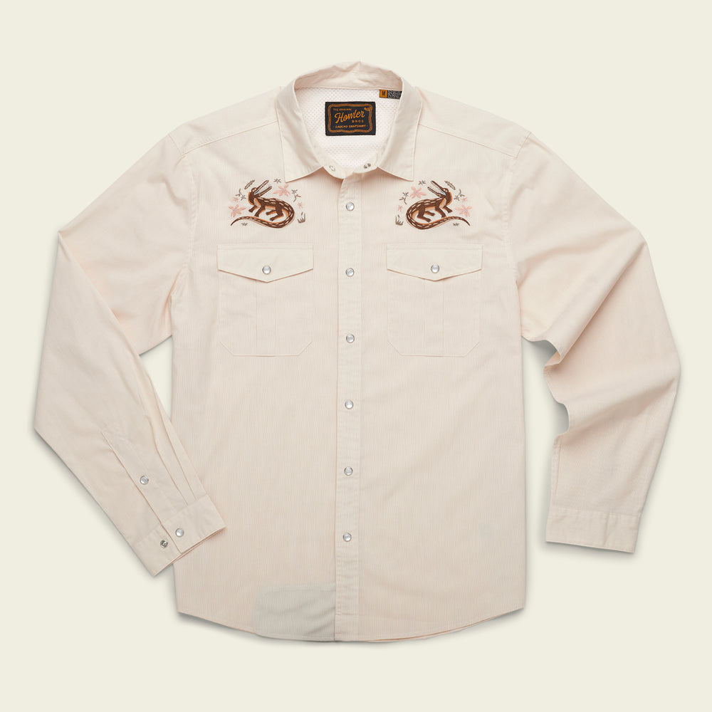 Final Sale - Gaucho Snapshirt - Lazy Gators: Wheat Microstripe