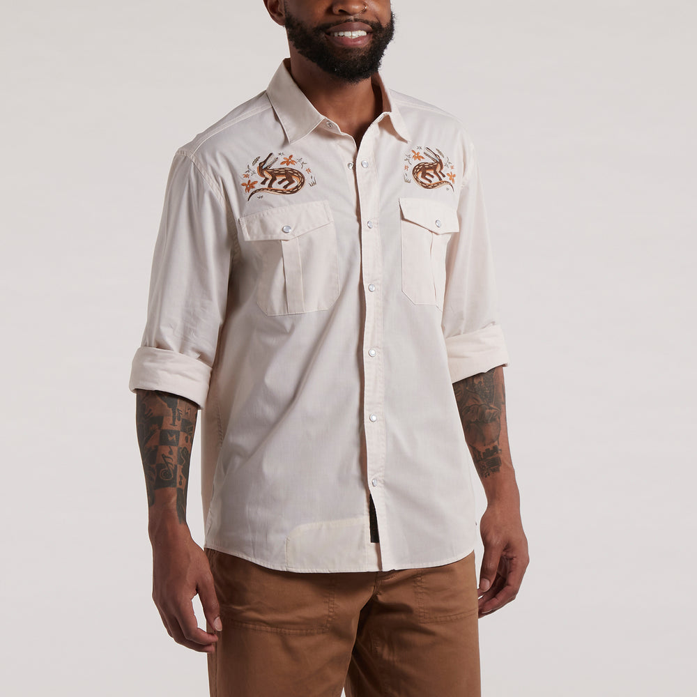 Final Sale - Gaucho Snapshirt - Lazy Gators: Wheat Microstripe