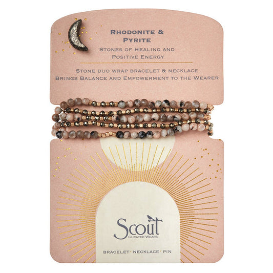 Rhodonite & Pyrite Stone Duo Wrap Bracelet/Necklace/Pin