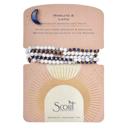 Howlite & Lapis Stone Duo Wrap Bracelet/Necklace/Pin