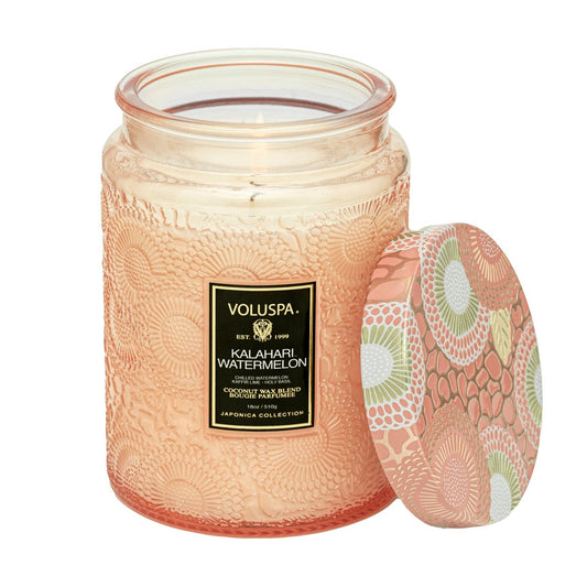 Large Embossed Glass Candle - Kalahari Watermelon